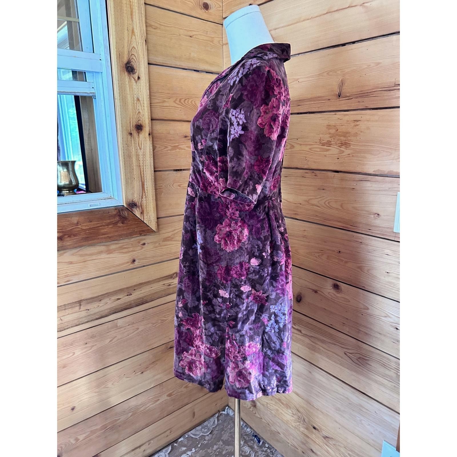 Vintage Thick Velour Floral Midi Dress Womens Large Plum Purple Handmade 70’s