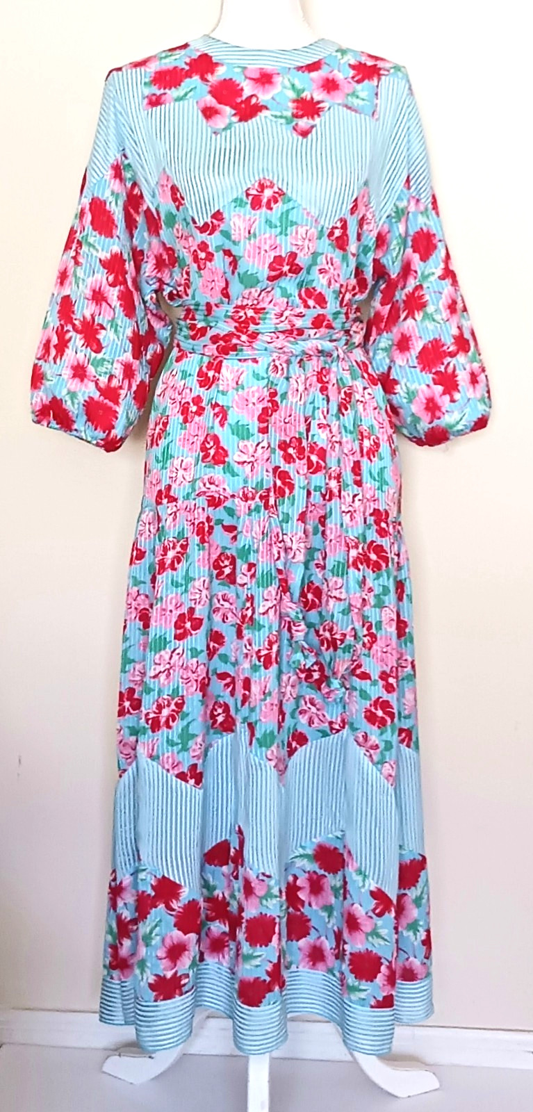 VTG 80s Diane Freis Floral Print Belted Midi Dress Georgette Fabric Hong Kong
