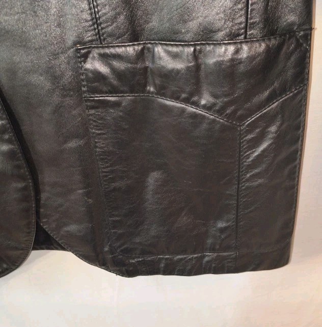 Vintage Etienne Aigner 100% Genuine Leather Size 8 Jacket Coat Black Hong Kong