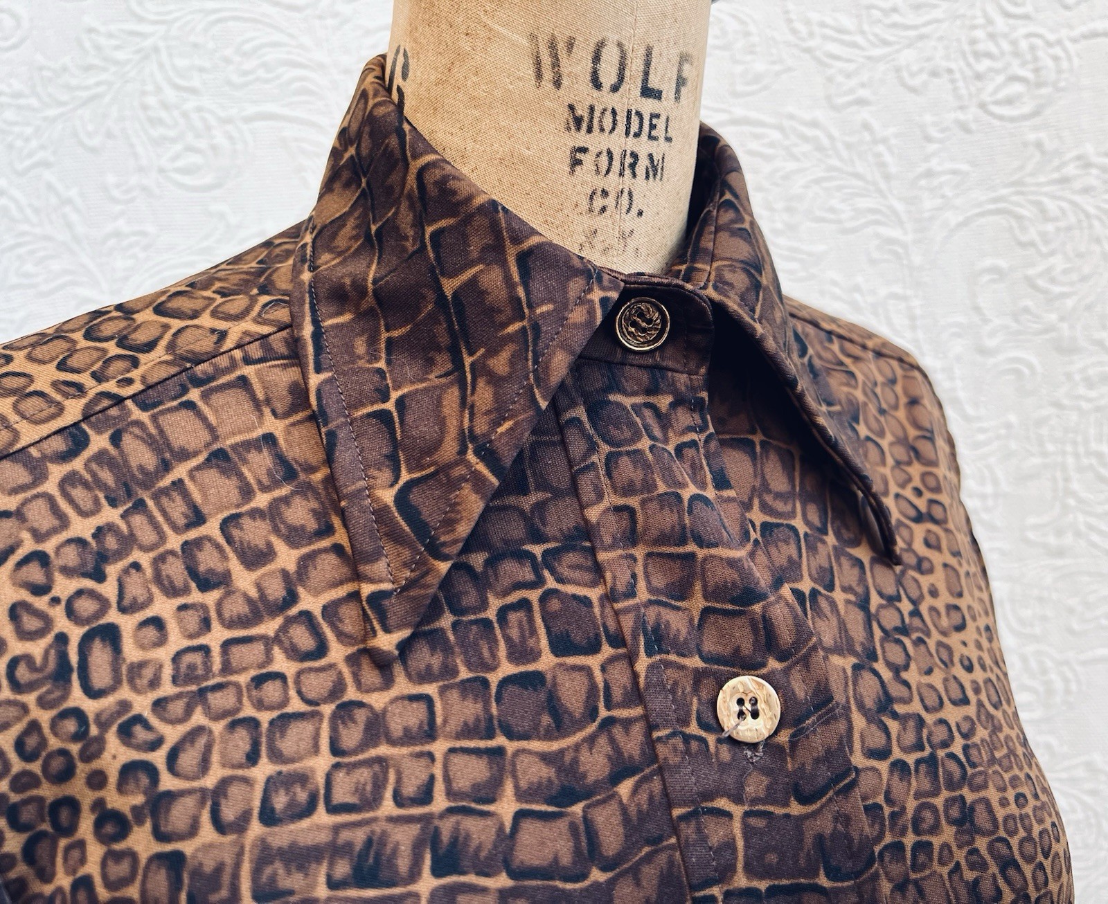 Vintage 70s Crocodile Rock Disco Anjac Dagger Collar Blouse Sz 6 Groovy Retro