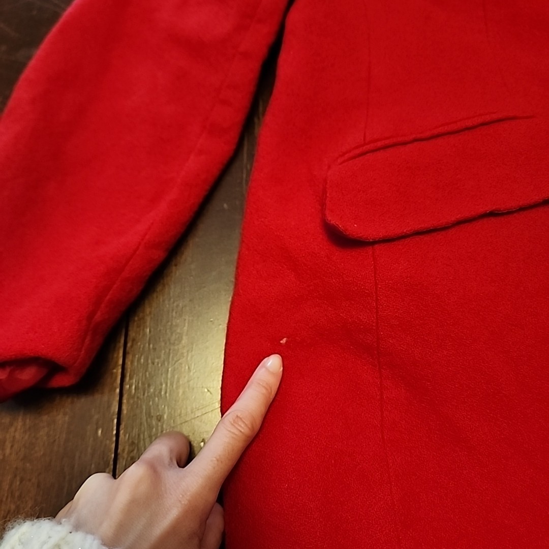 Vintage Morgan Taylor Red Wool W/ Black Velour Collar Pea Coat 12P Big Button