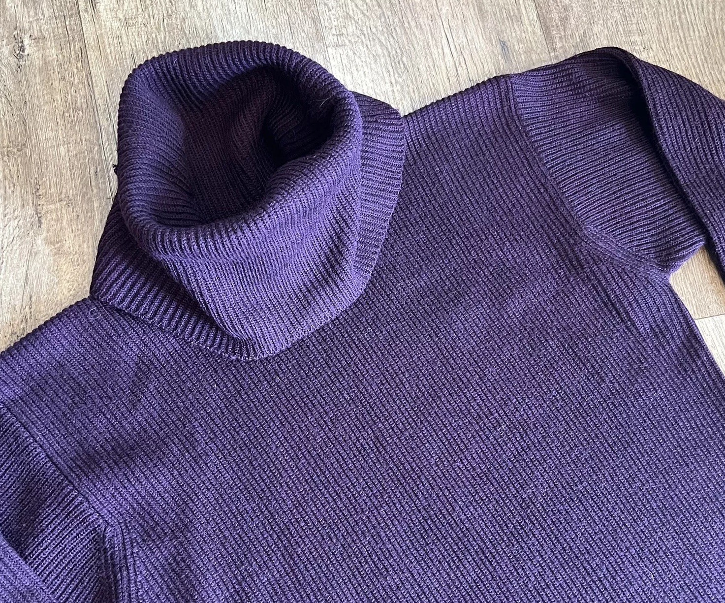 Vintage Brooks Brothers Wool Cowl Neck Tunic Sweater Women SZ-L- Ribbed Purple