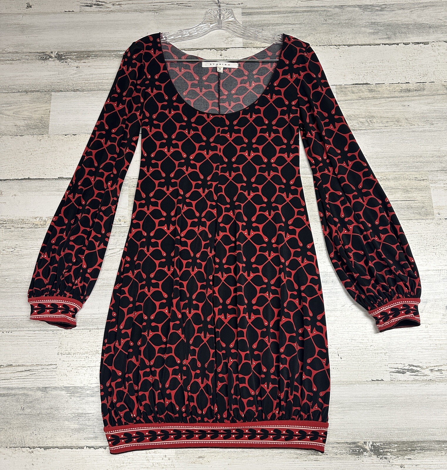 Vintage 90’s Studio M Dress Womens Size Small Red Black Retro Y2K Bubble Lng Slv