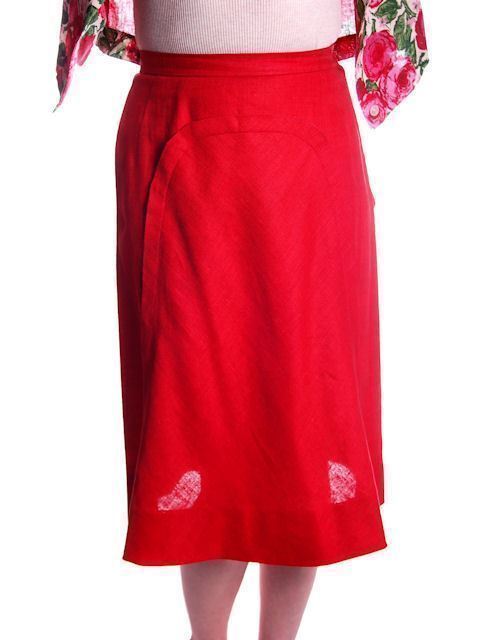 Vtg 50s Red Linen Skirt Printed Jacket Set Salon Lentheric John of California S