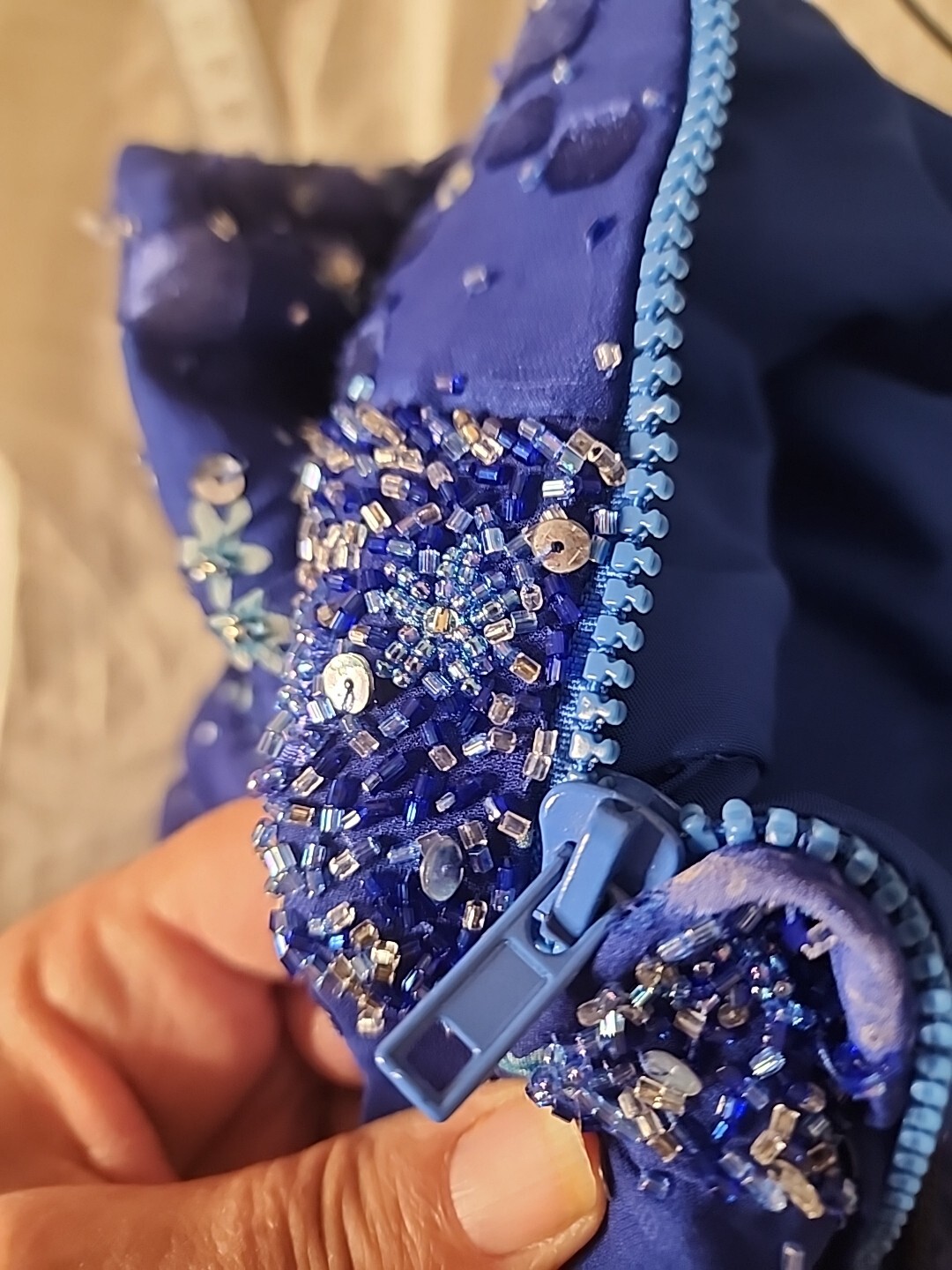 Costume Co Electric Blue Handmade Halter Dress Beaded & Sequins Broadway History
