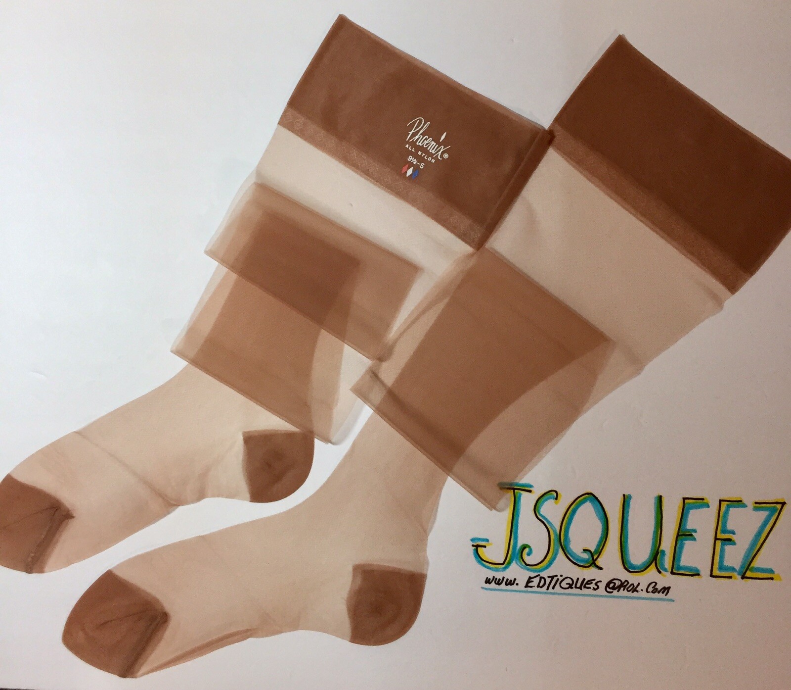 3 PAIRS PHOENIX for Color Vintage 60’s All Nylon Stockings 9 1/2 X 30” Beige RHT