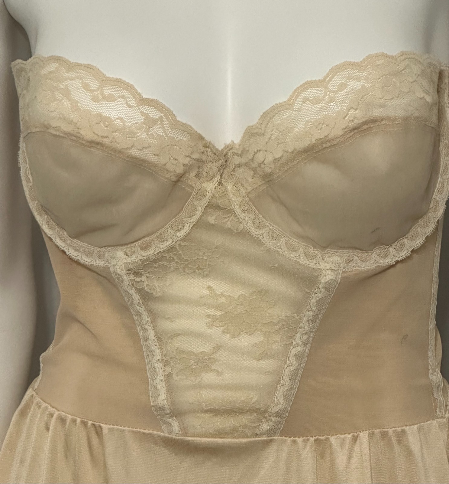Vintage La Shapeur Young Smoothie Lace Bustier Bra Dress Slip Ivory 36C
