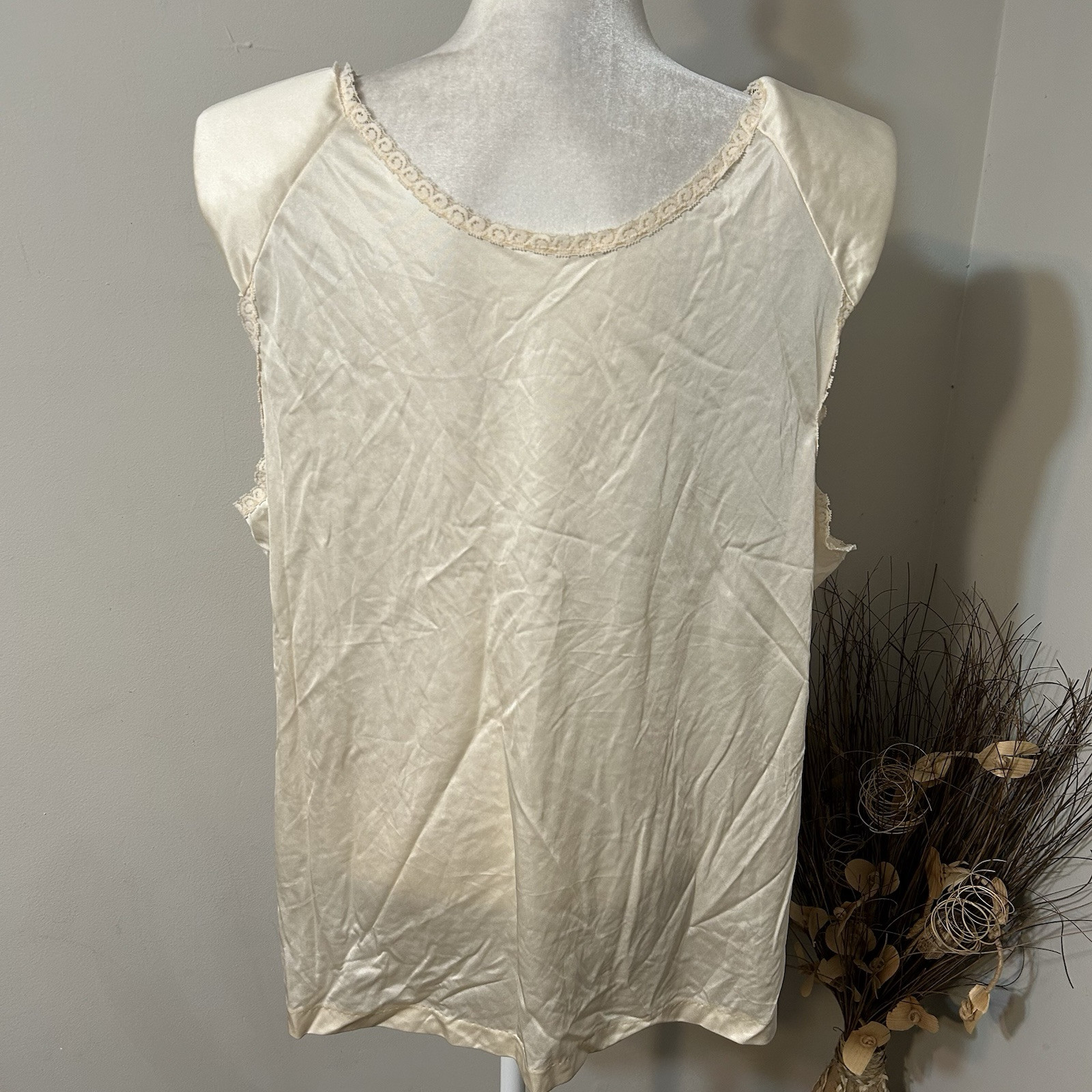 Vtg Jenelle Of California Lingerie Tan Beige Padded Shoulder Tank Top Sz 4X USA