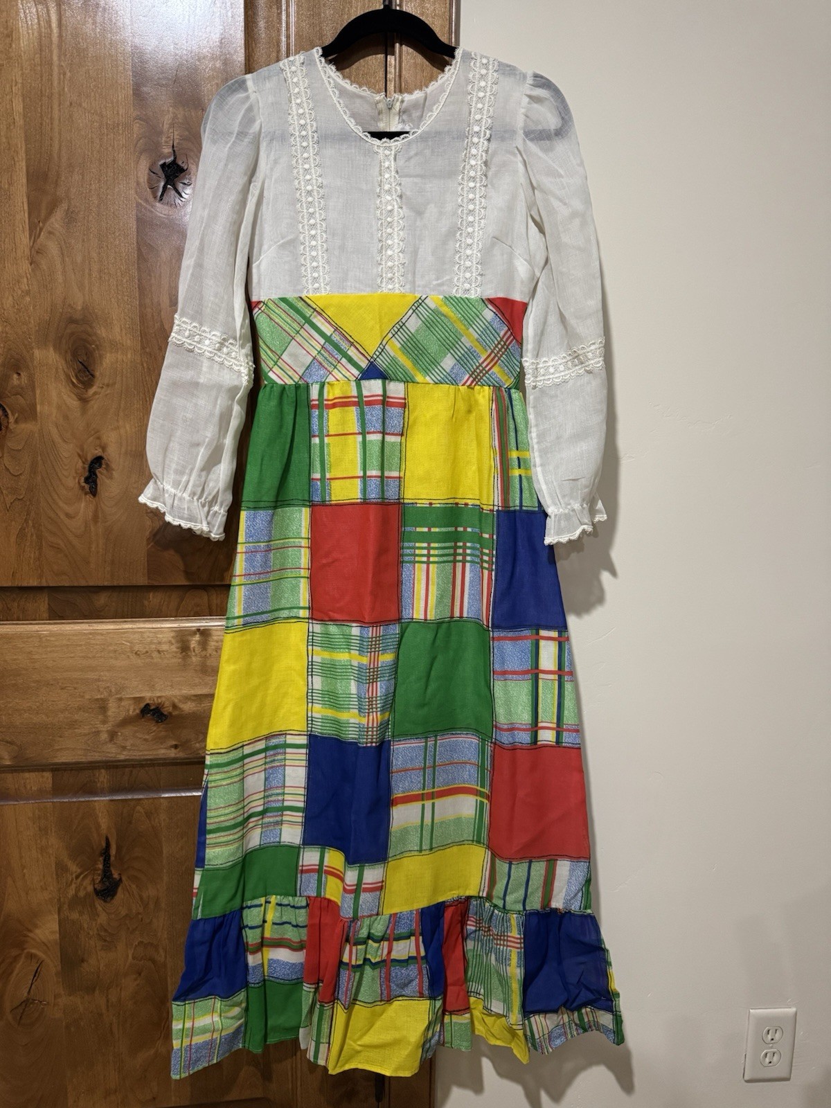 Vintage Peggy Barker Prairie Maxi Dress White Lace Patchwork Boho Cottagecore