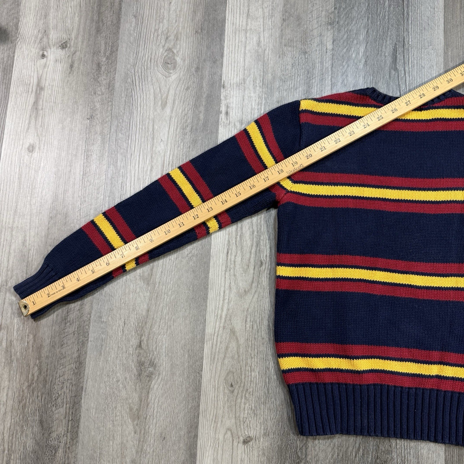 Vintage 90s Polo Ralph Lauren Striped Cotton Sweater Navy Red Yellow Youth M