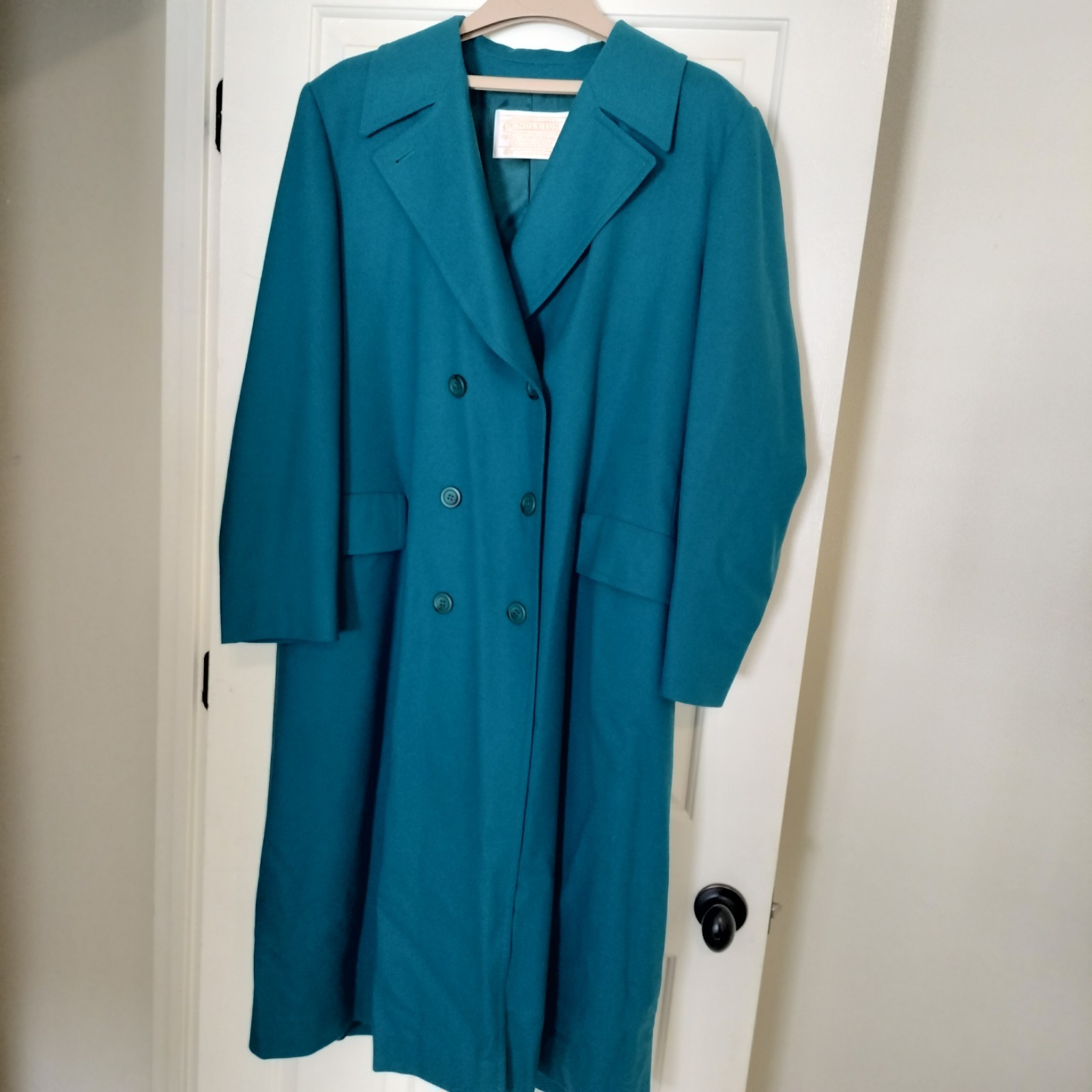 Vintage 1970s Pendleton Virgin Wool Lined Teal Trench Coat Women’s 16
