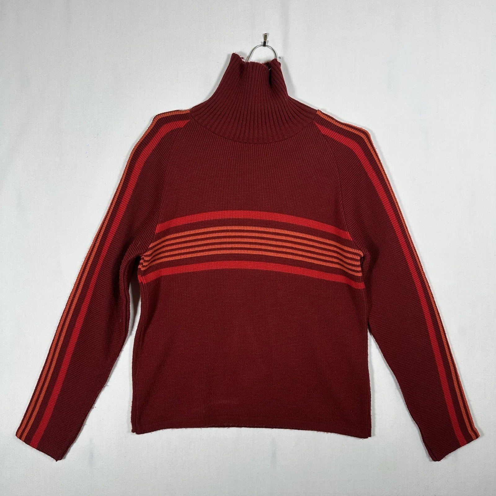 Vintage 70s Alloy Made Canada Turtleneck Stripe Ski Sweater Burgundy Size M