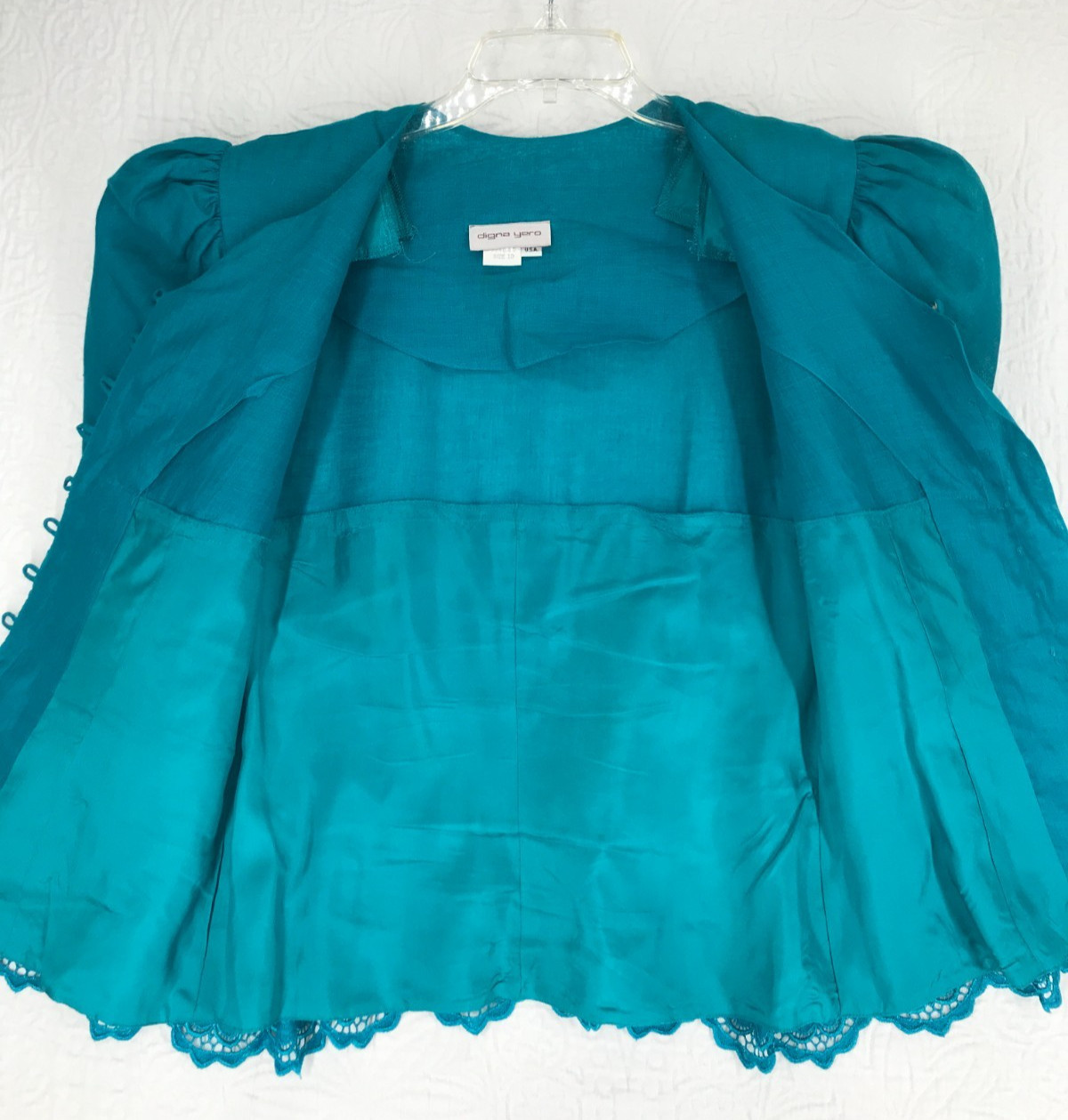 Vintage Digna Yero Linen and Lace Midi Skirt Set Size 10 Lined Teal