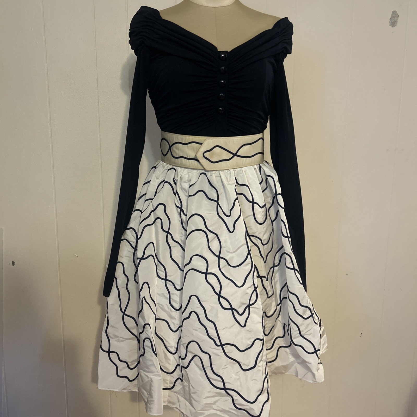 Vintage 80s Does 50s Victor Costa By Saks Corset Top Fit Flare Skirt Belt Set 6