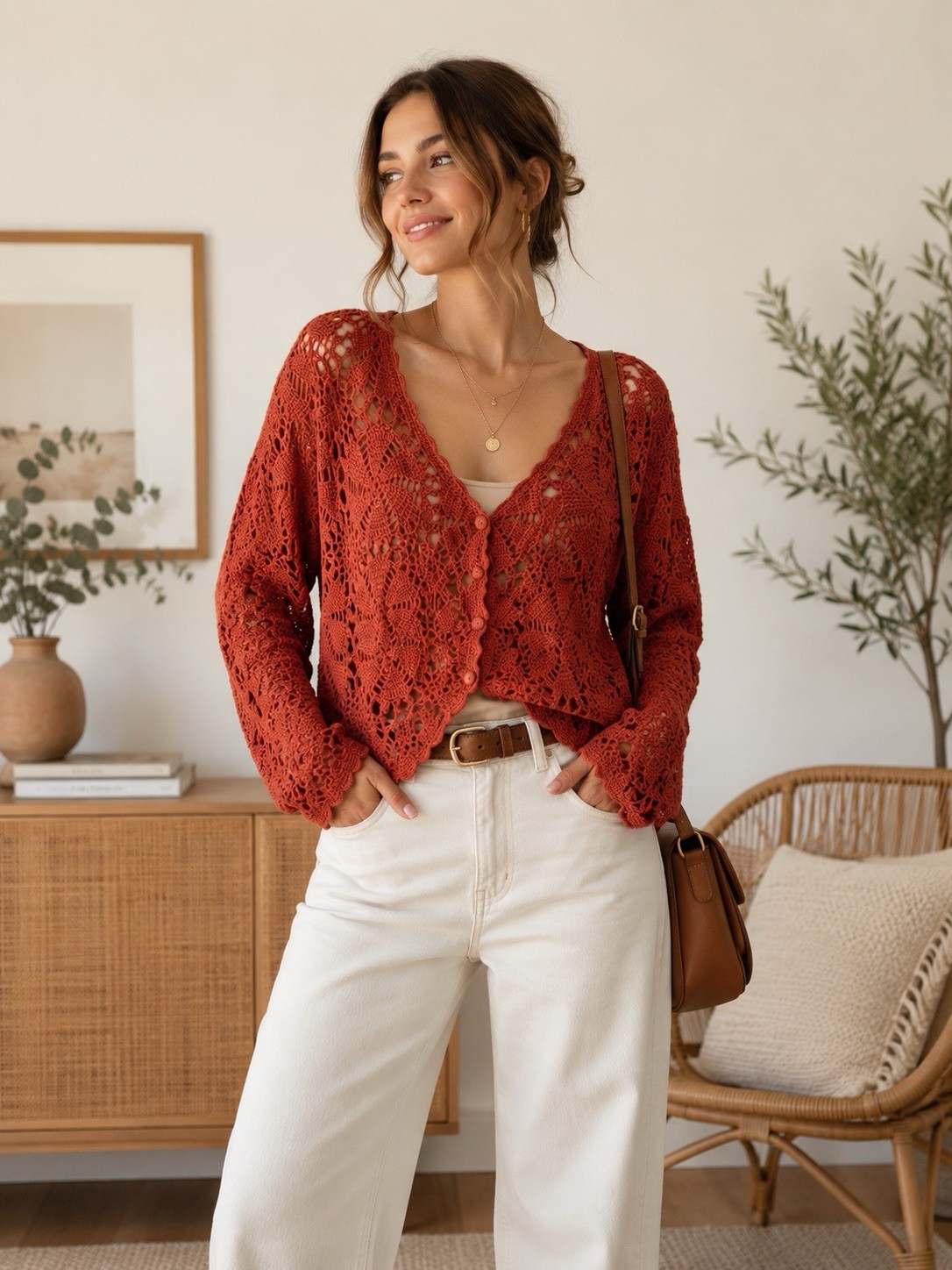 Vintage Cherry Stix Limited Crochet hand knit cardigan sweater