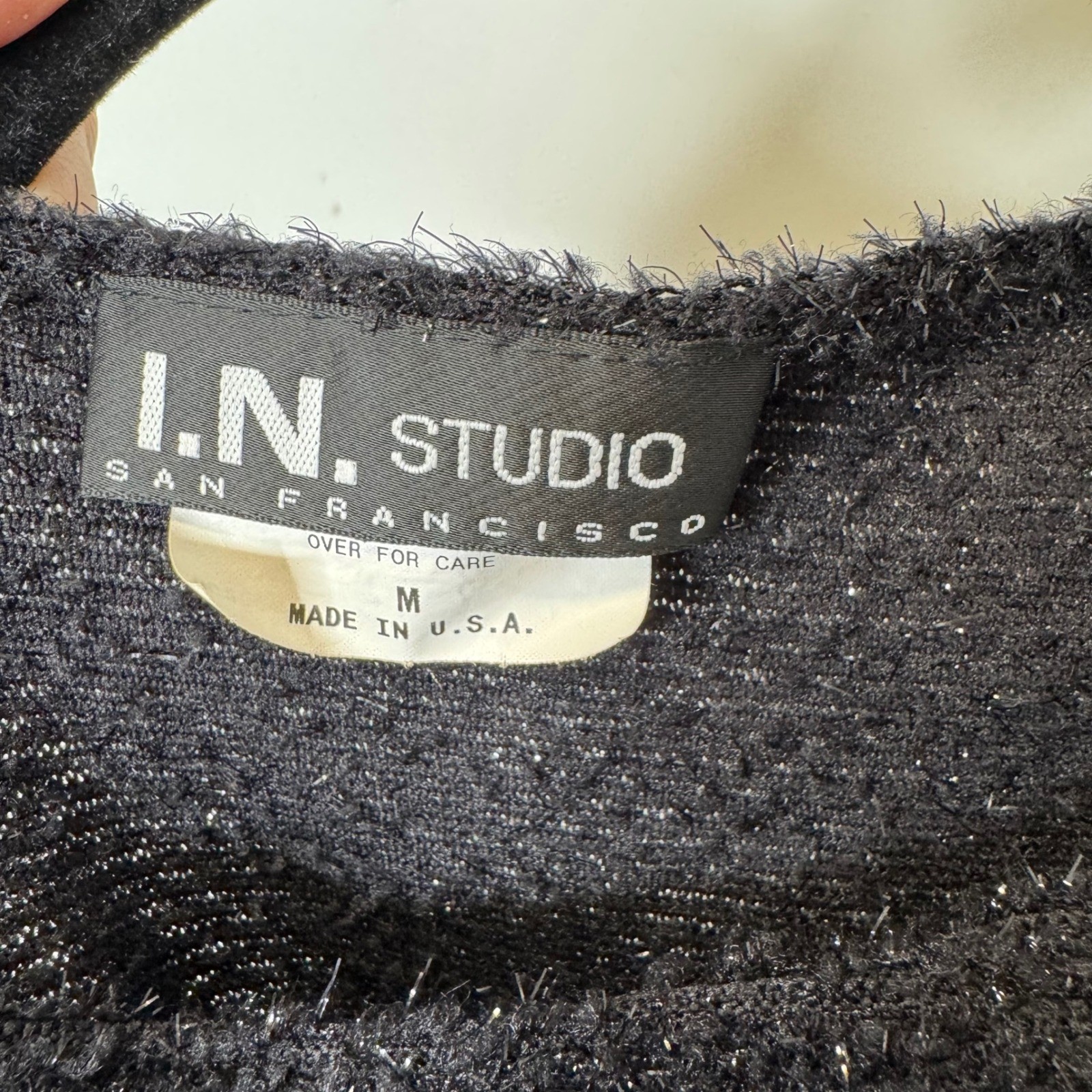 Vintage I.N. Studio Black Sparkly Eyelash Knit Sleeveless Top Y2K Made in USA M