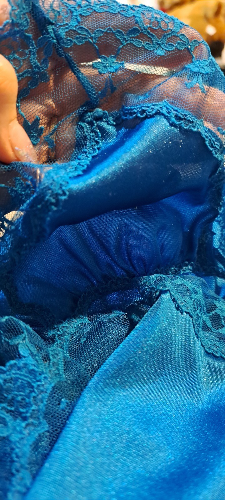 Vtg Kayser Long Nightgown Sexy Lace Spaghetti Straps Small Deep Teal Green Blue