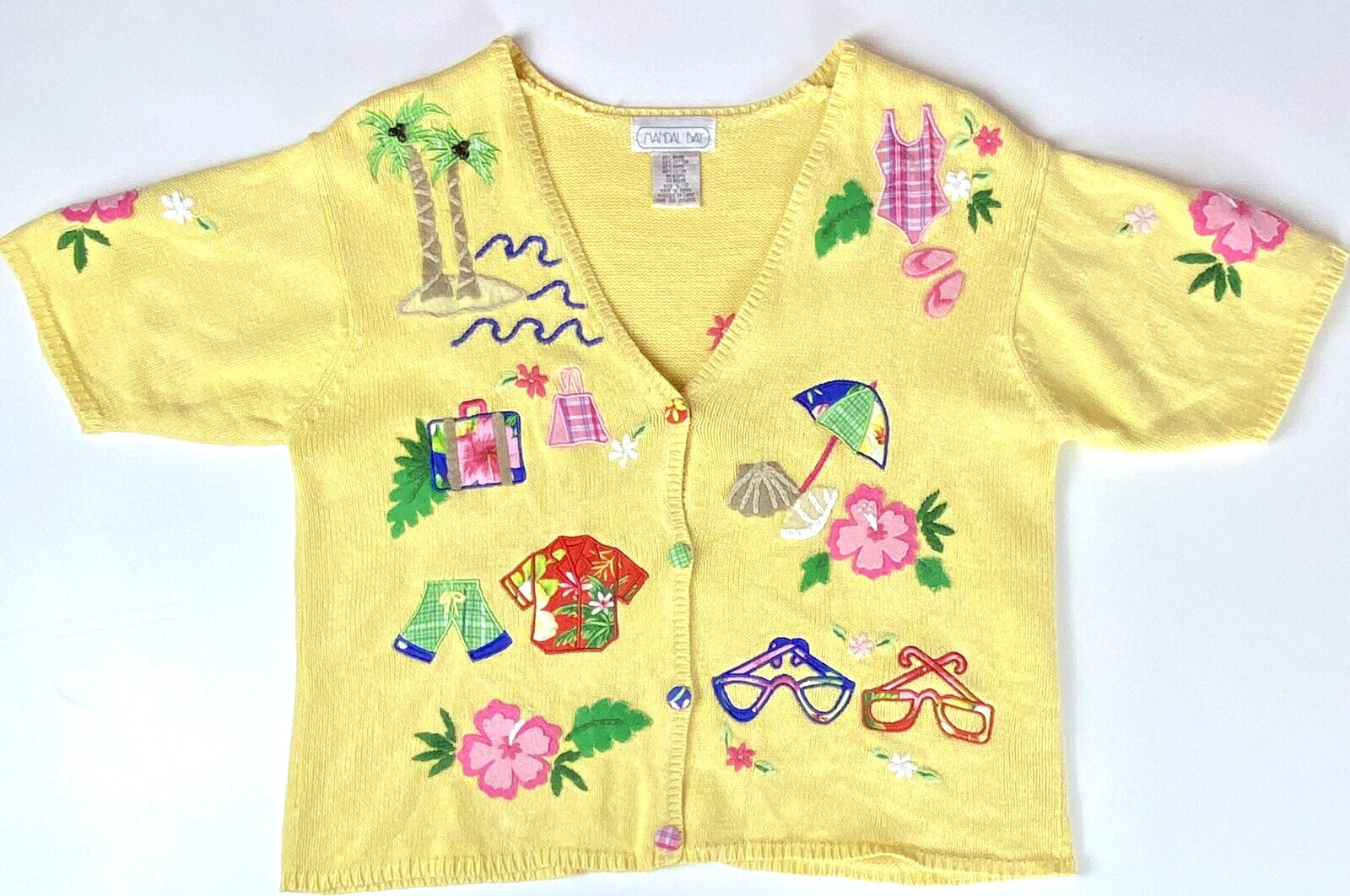 Sweater Size L Yellow Embroidered Mandal Bay Vintage Vacation In The Sun Theme