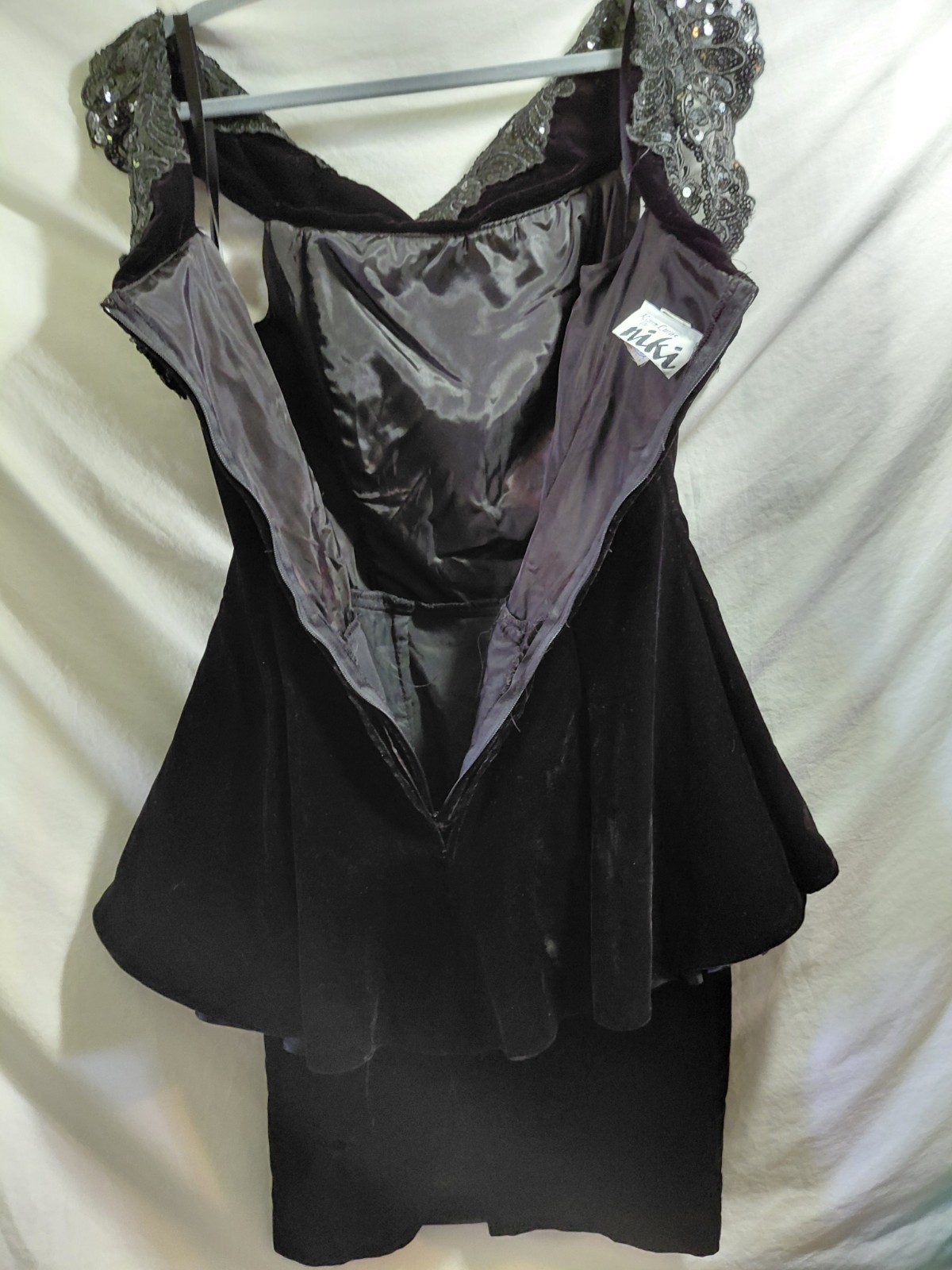 Vtg Karen Lucas For Nikki Size 10 Blk Sheath Velvet Dress Peplum Prom Blk Dress