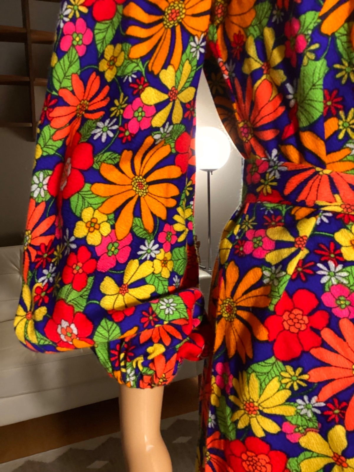 Vintage 60’s Psychedelic Belted Mini Dress Flower Power Floral Hippy Mod Go-Go
