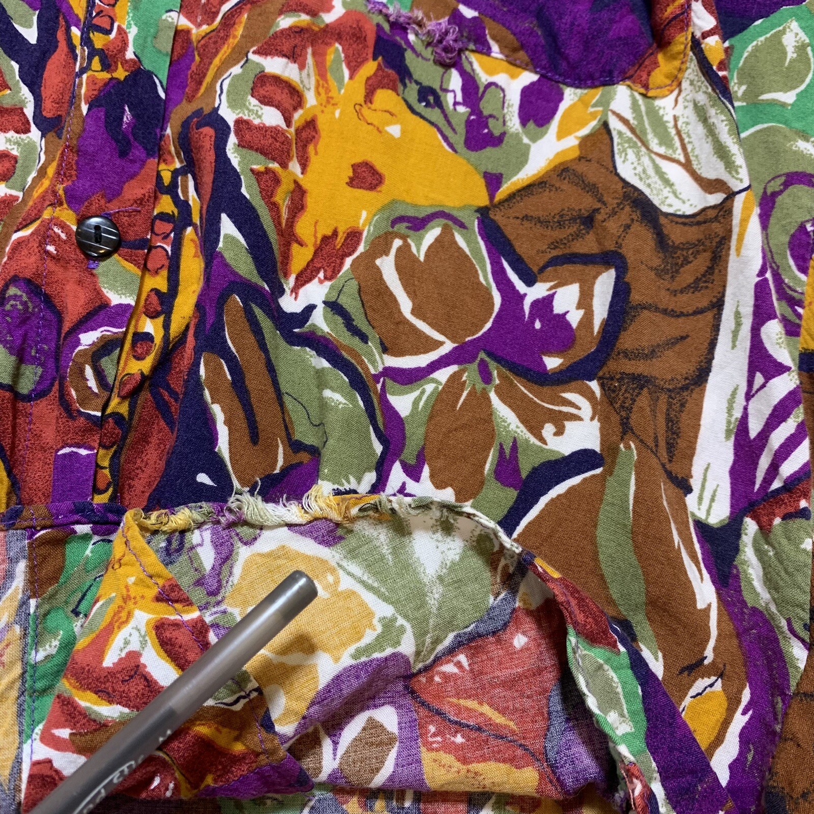 Vintage 90s Work Wear Clothing Co Abstract Art Print Rayon Shirt Blouse Small