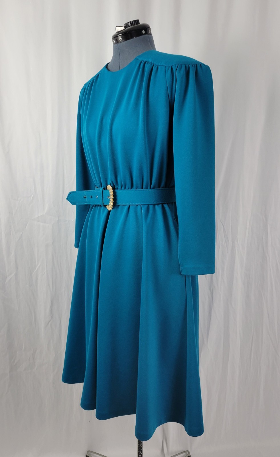 Vintage Impromptu Teal/Turquoise Blouson Dress w Matching Belt Size 12P