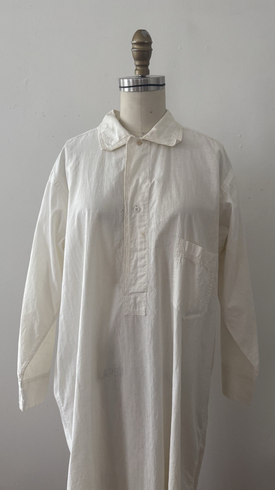 Antique Edwardian 1910s 1920s Cotton Night Shirt Dress Workwear Smock Oversized