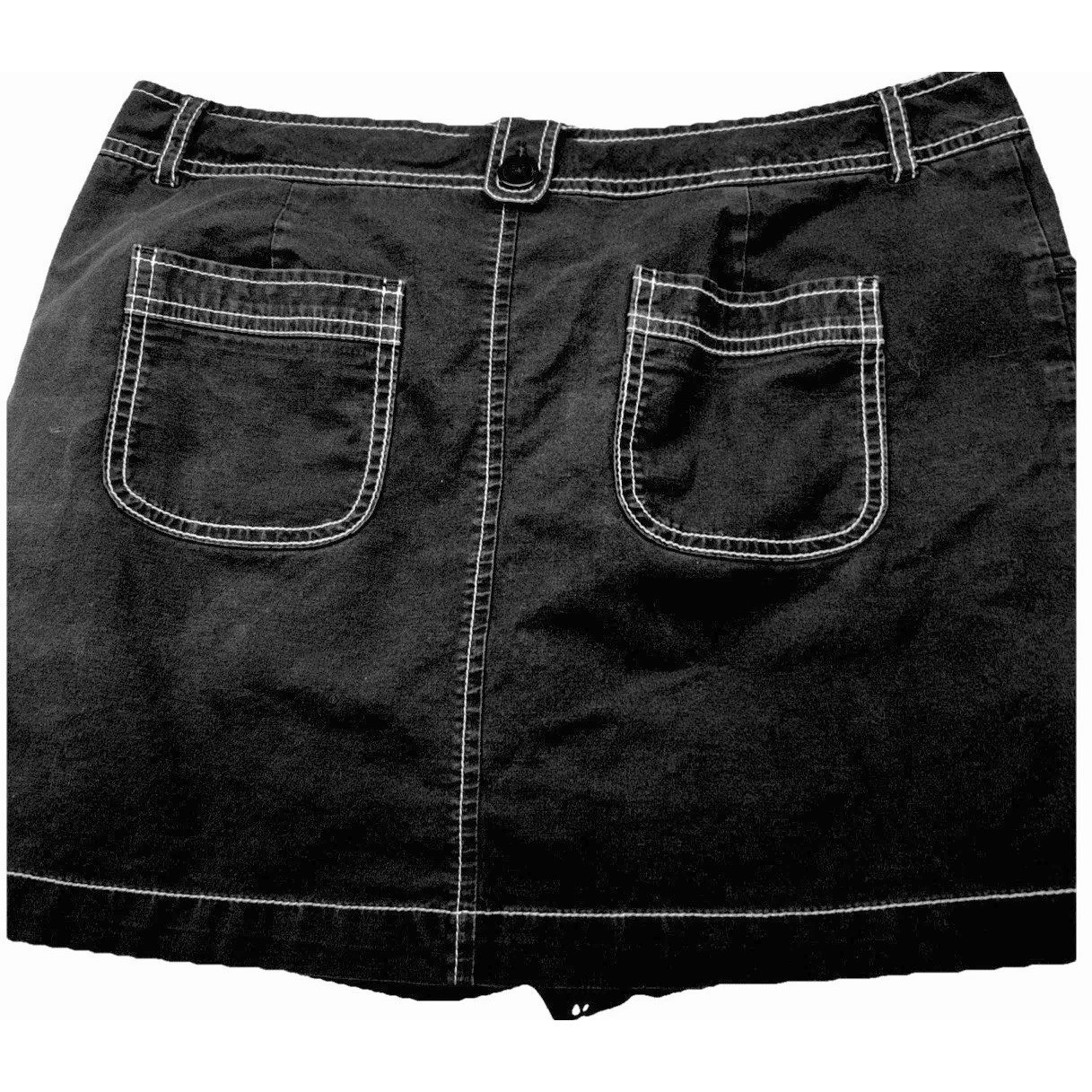 Vintage Dockers Denim Mini Skirt Size 8 Black Contrast Stitching Pockets Y2K