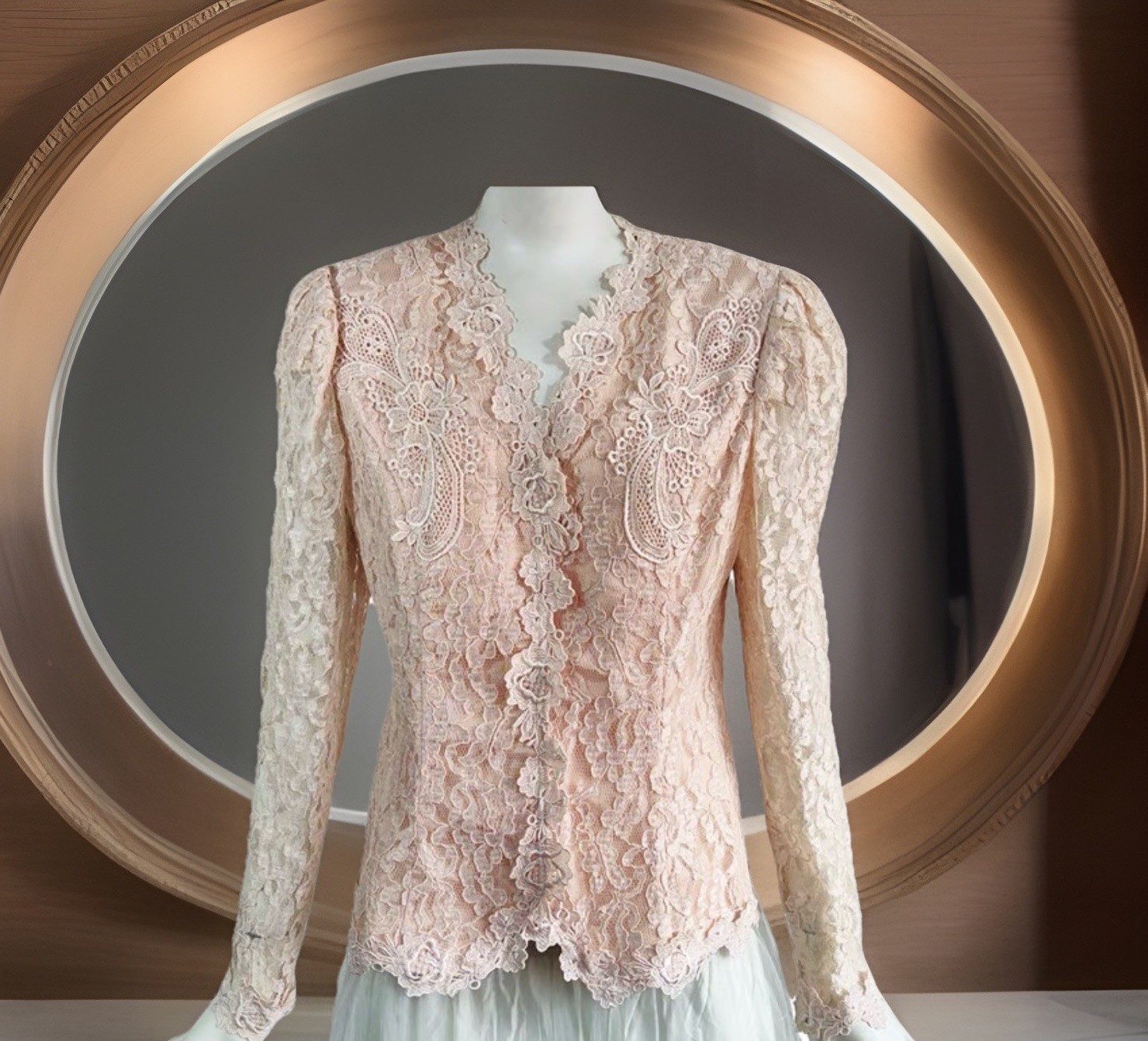VTG 90s Lisa Michaels Romantic Coquette Top Jacket Peach Lace Size 24