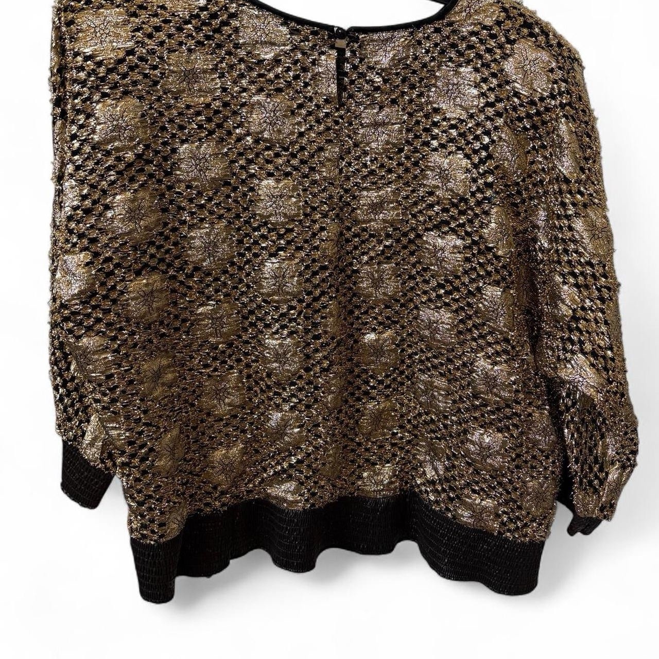 Vintage Three Flaggs California Gold Metallic Floral Textured Blouse