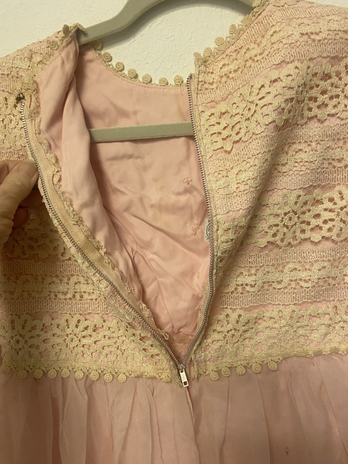 VTg Organza Lace Empire Waist Pink Prairie Dress Victorian Revival Cottagecore