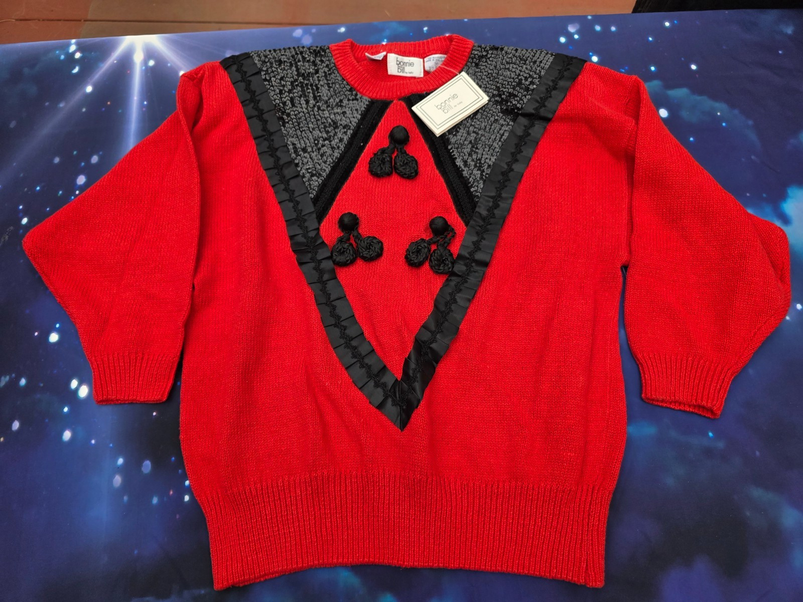 Bonnie and Bill By Holly Vintage red black Sweater medium 1989 NWT sequins