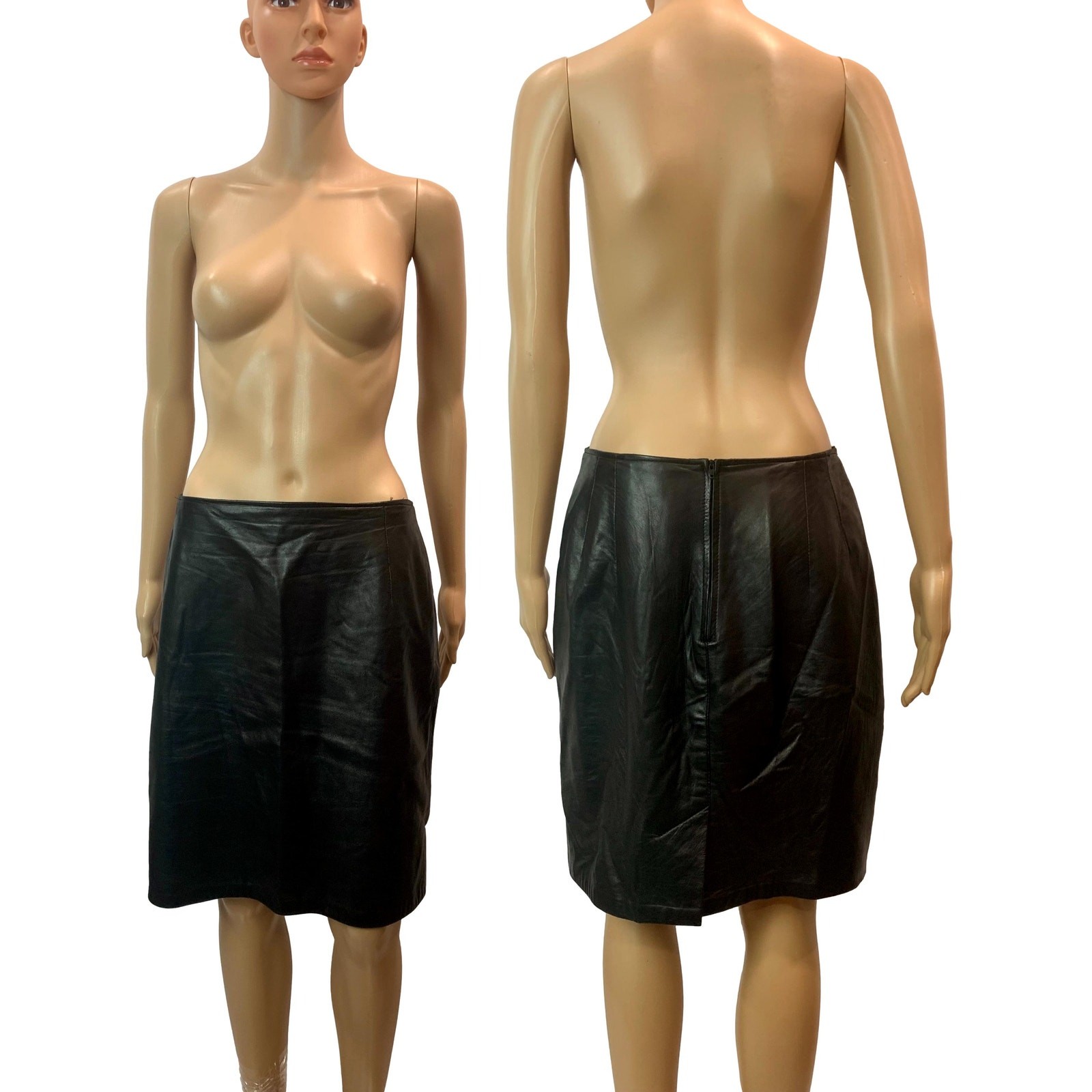 Vintage Grownbeans Karen Groner Black Lambskin Leather Skirt W31