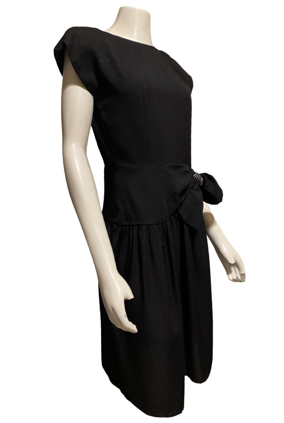 Vintage 1980s NANCY BRACOLONI for VIJACK Dress Black Crepe &. Rhinestones DISCO