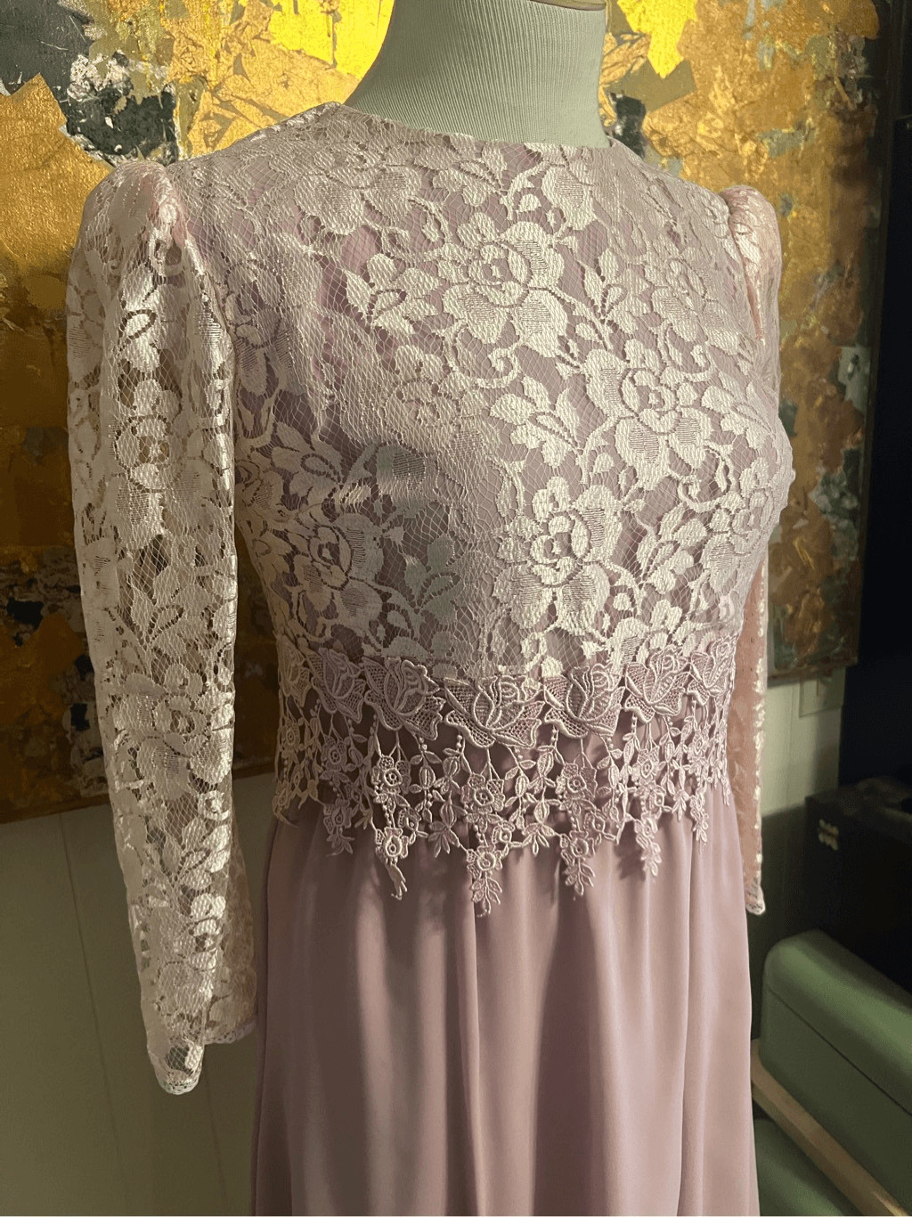 WOW NWT $138 Vintage Mavinette Pink Lace & Poly Mother of The Bride Formal Dress