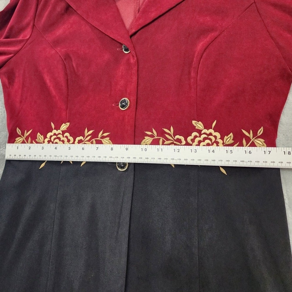 Vintage R&K Originals Pant Suit Womens 12 Black Burgundy Gold Embroidered Sueded