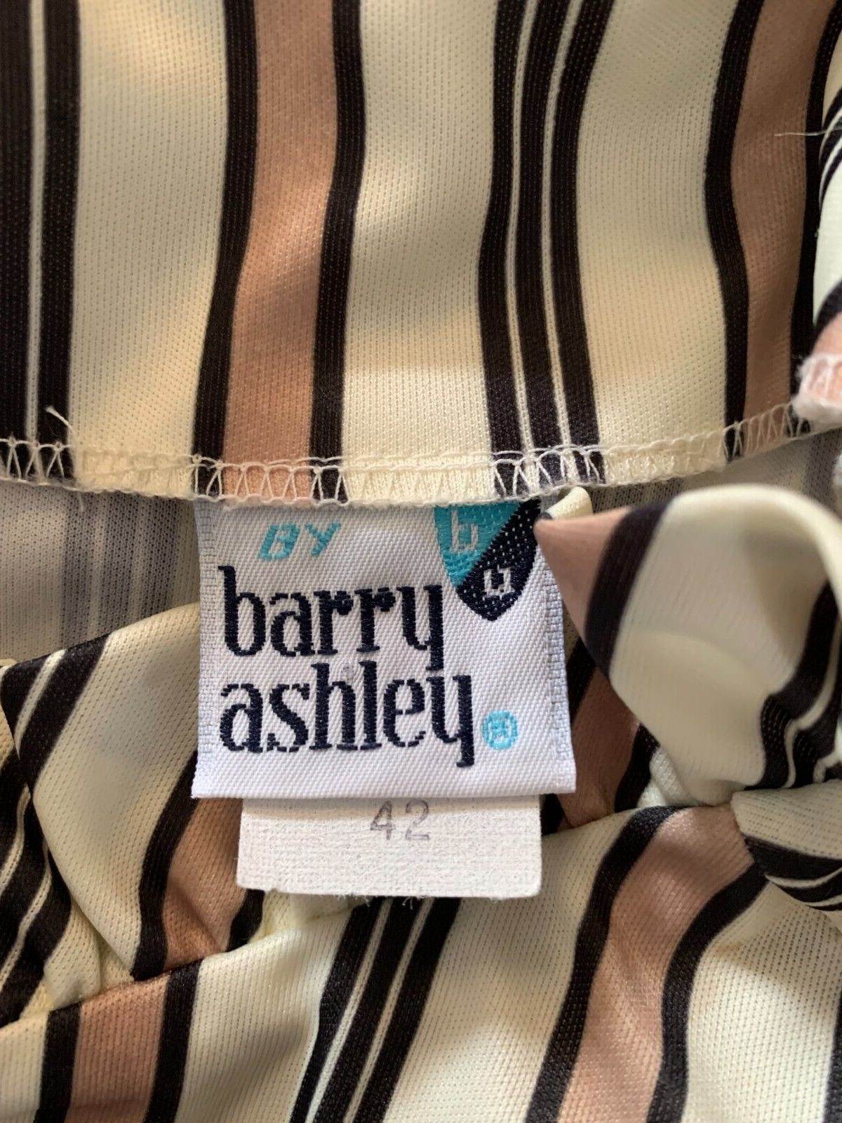 Vintage 70’s 80’s Barry Ashley Cream Striped Ruffle Neck Long Sleeve Shirt 42