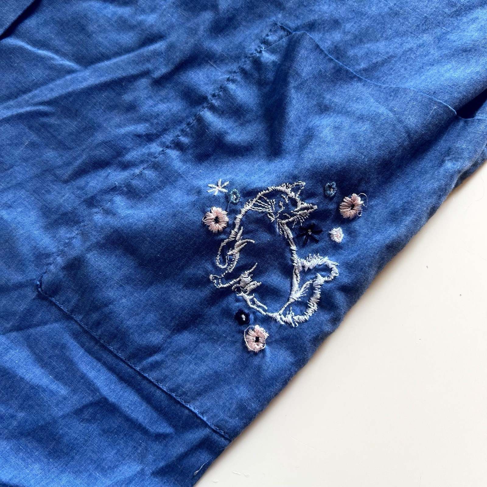 Vintage Go Softly Blue Cat Embroidered Patio Dress | Medium