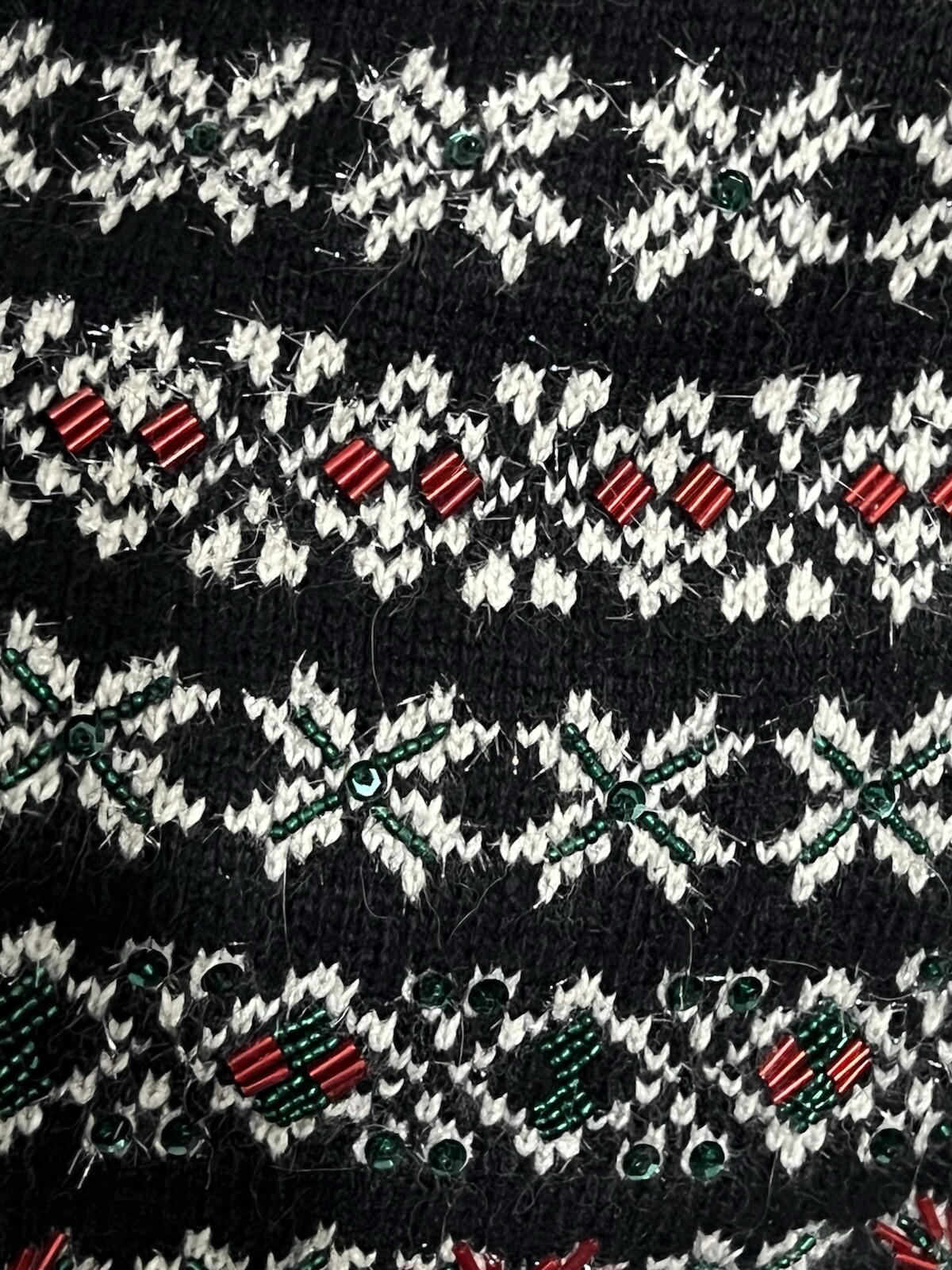 Sm Vtg Angora Blend Holiday Beaded Poinsettia Full Zip Sweater Grandma core ***