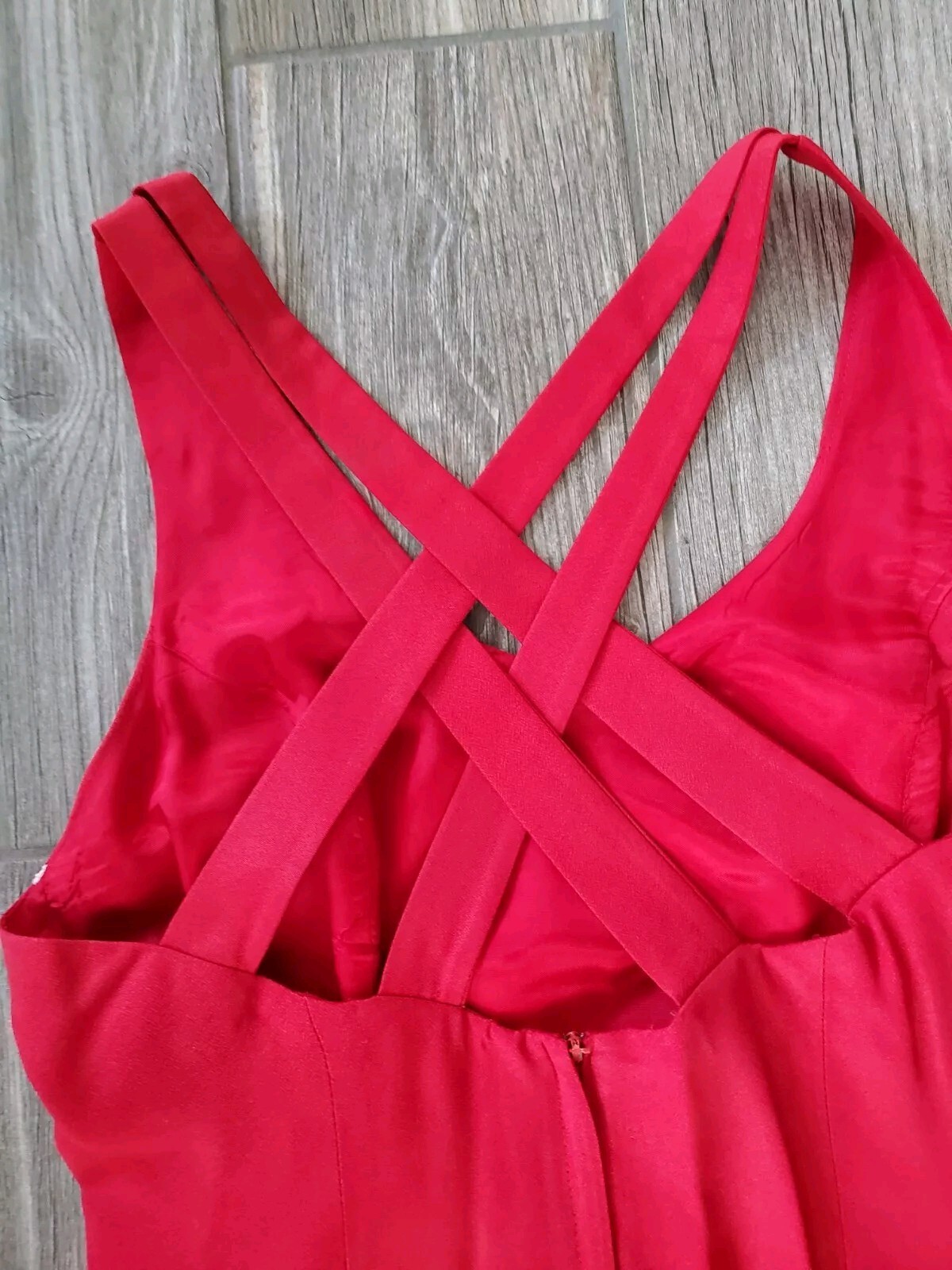 Vintage CDC Red Strapped Back Evening Dress W/Slit . Size 14. Made In USA