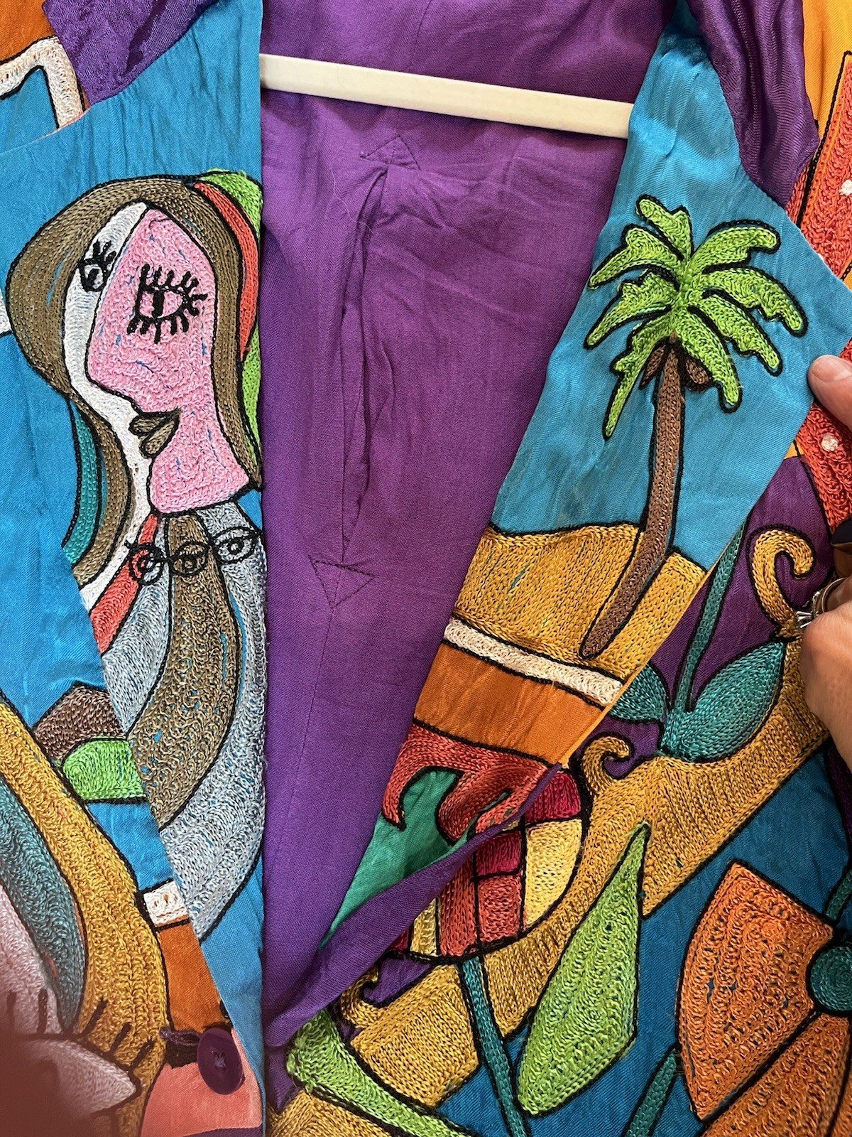 VTG Sandy Starkman Wearable Art Silk Picasso Inspired Boho Maximalism Jacket M