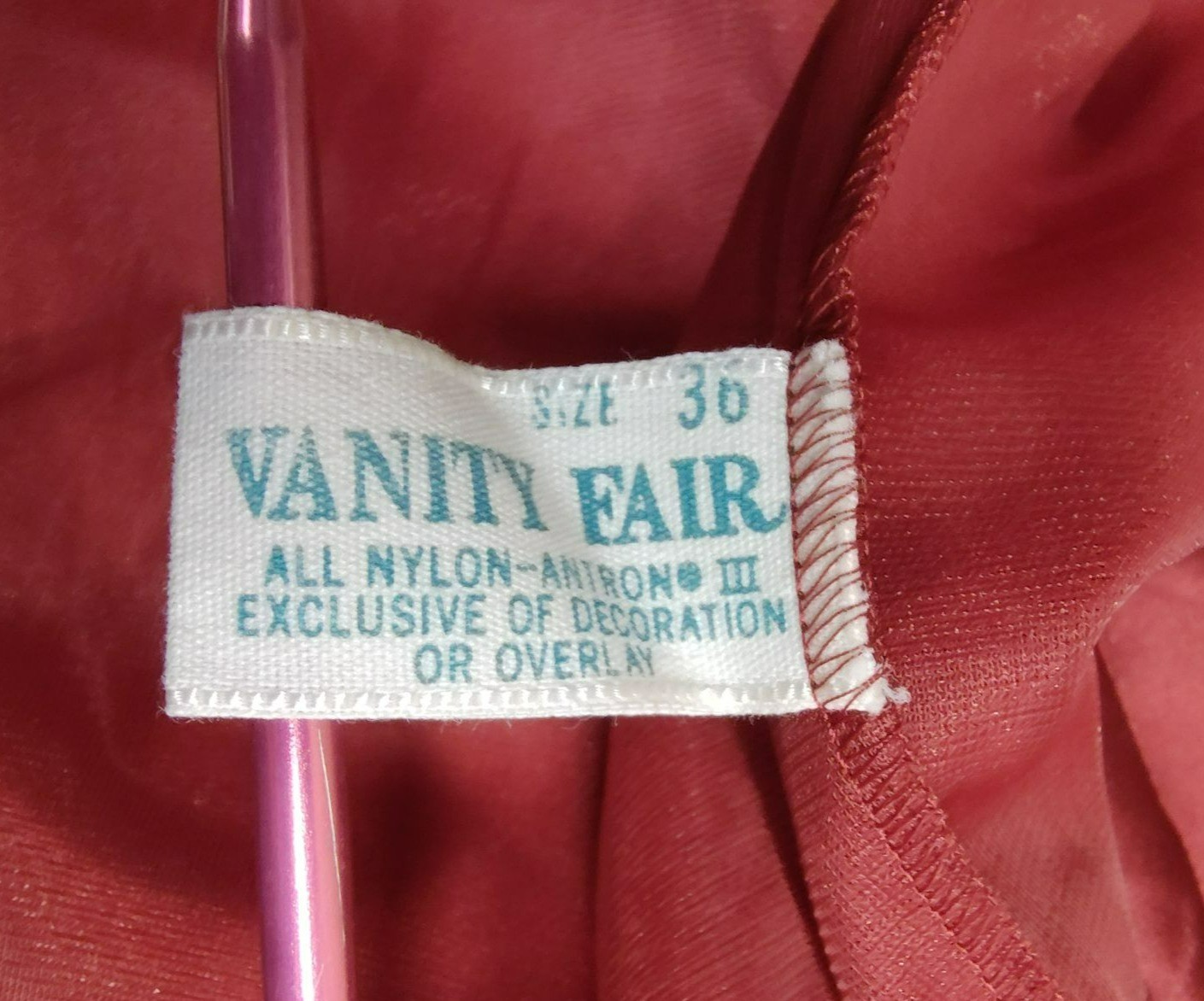 70s Vanity Fair Full Slip dress, Burgundy Rust, size S 36 bust, Nylon USA made