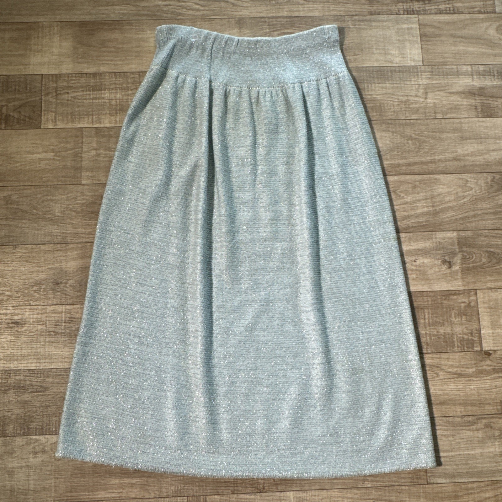 Vivanti Vintage 2 Piece Knit Set Dolman Blouse And Skirt Blue Glitter