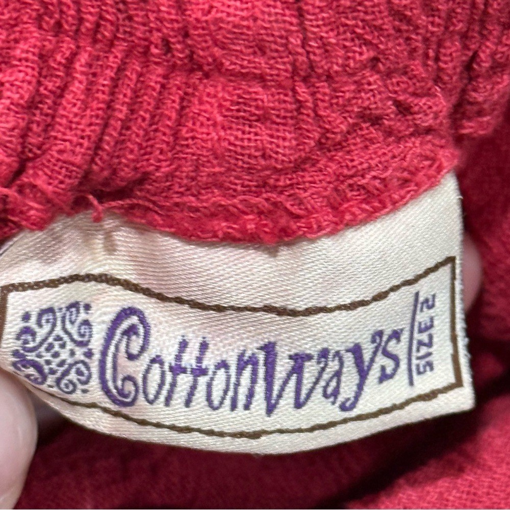 Cotonways Vintage Textured Pull On Pants Elastic Waist Boho Resort Cottagecore