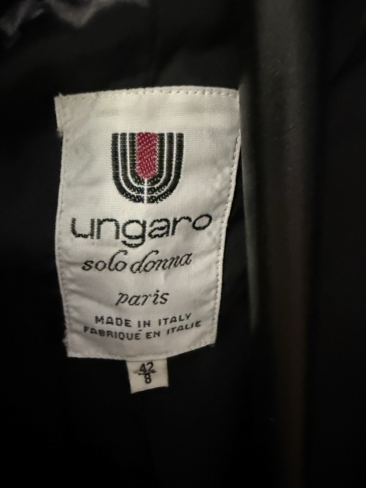 Vintage Ungaro Solo Donna Women’s Coat, Sz 42 /8 US, Black 100% Wool, Italy