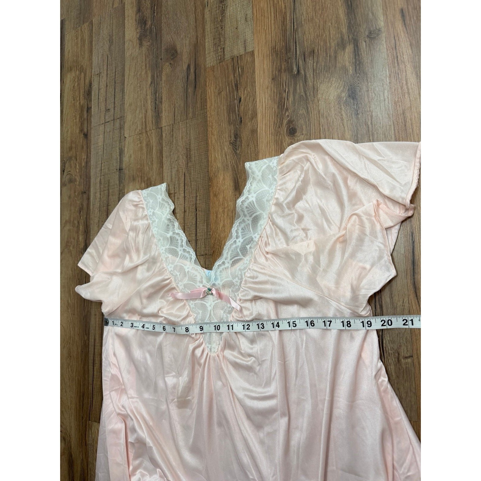 Vintage Finesse Pink Satin Nightgown Lace Trim Babydoll Sleep Dress USA