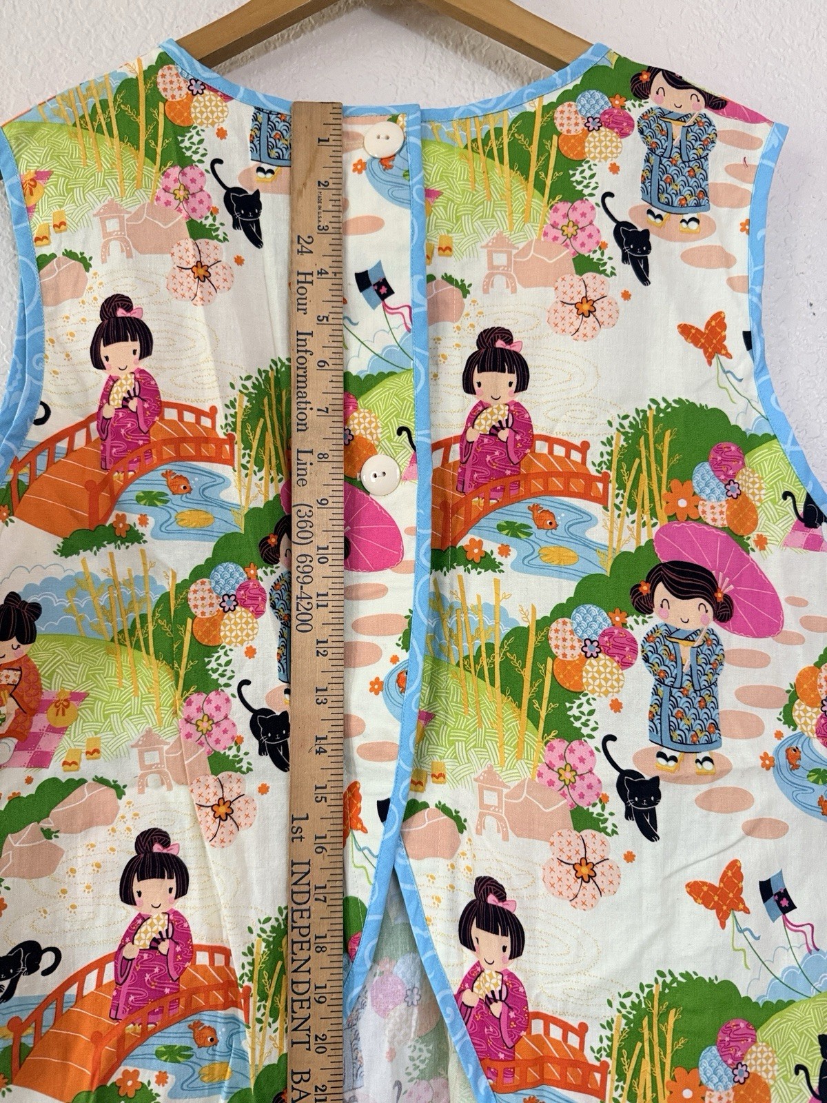 Vintage Handmade Japanese Kawaii XL Top Smock Novelty Print Open Back Cotton New