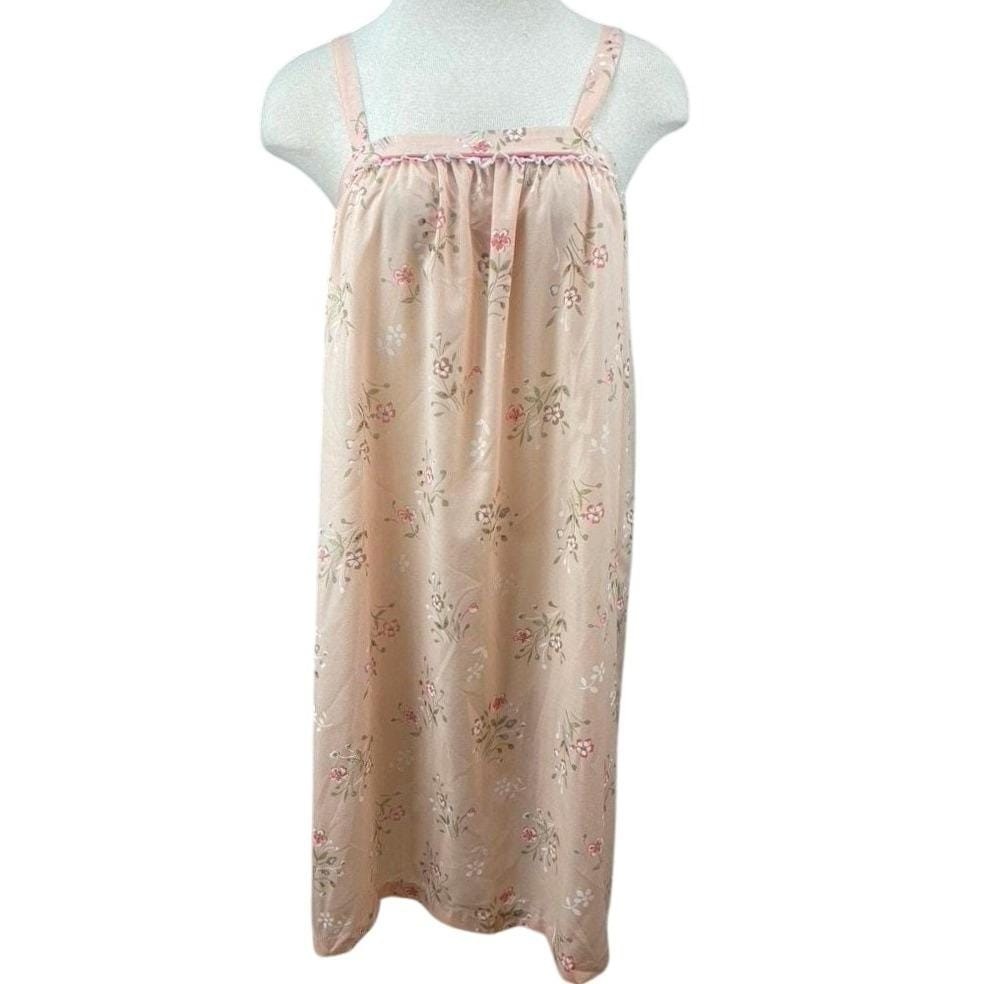 Vintage 80s SEARS Womens (L) Pink Floral Sun Dress Prairie Cottage Midi Romantic