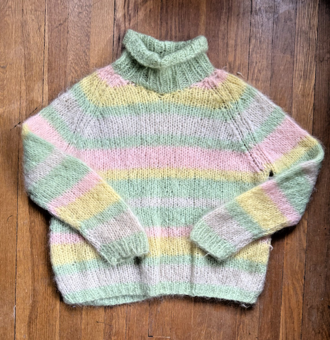 Vintage 1970’s Perseus Wool Mohair Nylon Cowl Neck Striped Sweater Large
