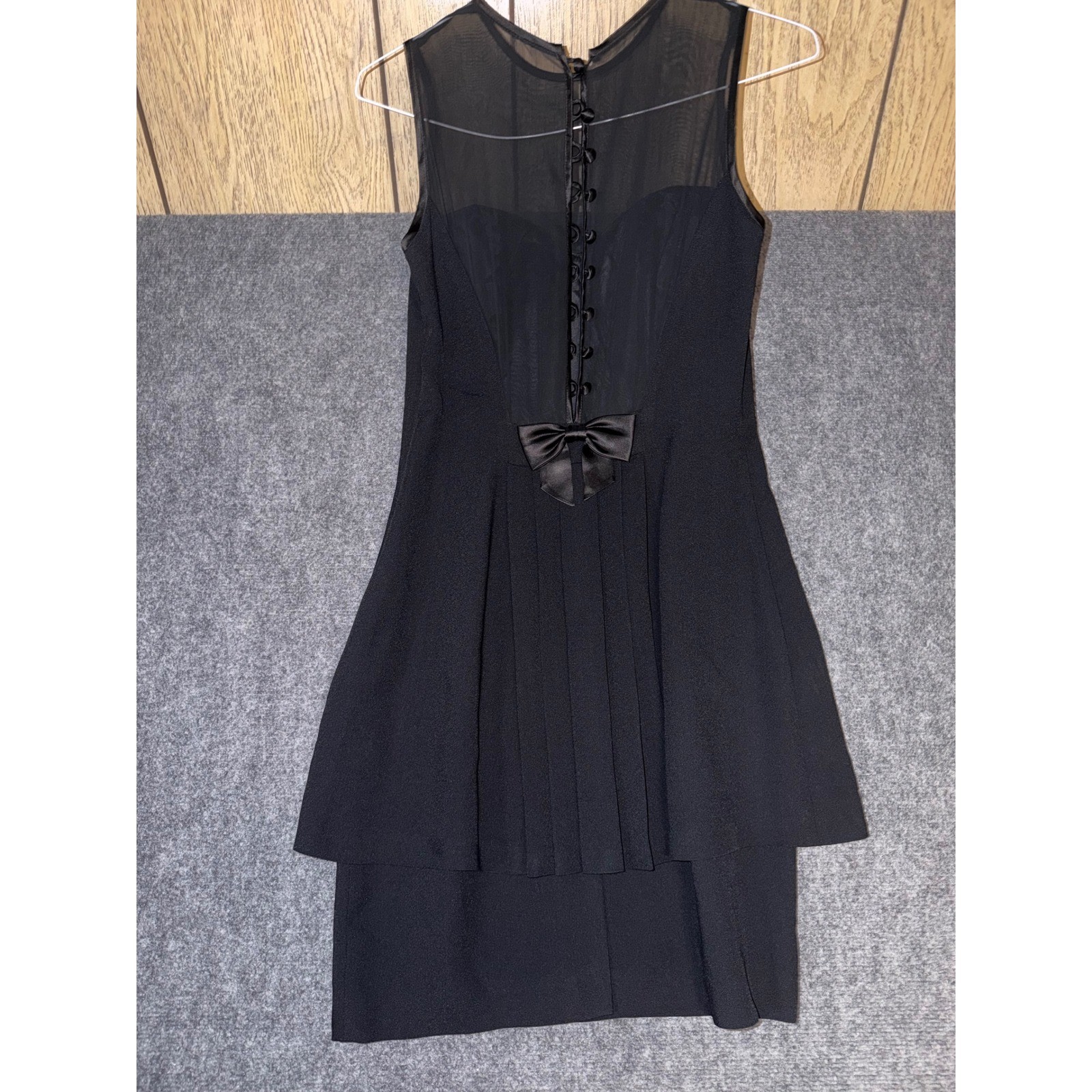 Vintage Donna Ricco Black Mesh Sheer Peplum Cocktail Dress Size 8 Made in USA